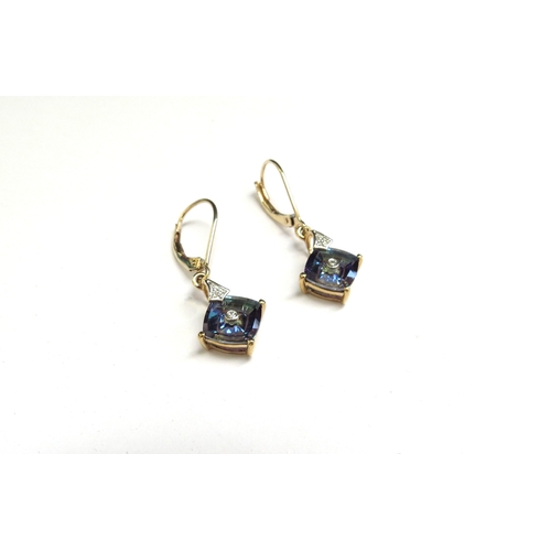 6445 - A pair of mystic topaz and diamond earrings, stamped 9k, with certificate