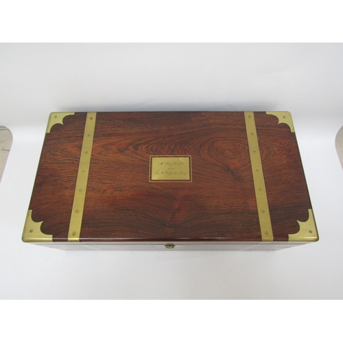 6208 - A late 19th Century campaign writing box with inset brass plaque inscribed Mr Benjamin words from T.... 