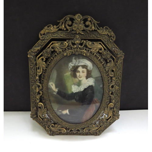 6420 - A Mid 19th Century miniature watercolour on ivory oval panel depicting young female artist with pale... 