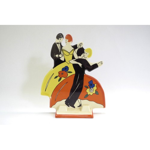 9085 - A Morland Pottery of Chelsea flatback figural group of Deco style dancers. 23cm high