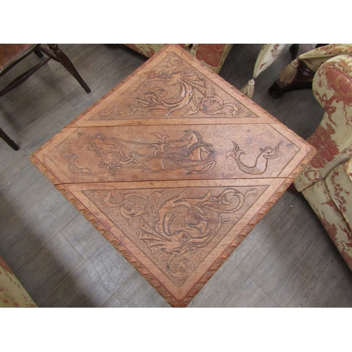 6205 - A nautical themed droplet table with carvings including mermaid, dolphins, seahorses and Poseidon. S... 