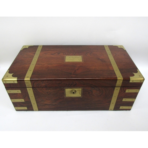 6208 - A late 19th Century campaign writing box with inset brass plaque inscribed Mr Benjamin words from T.... 