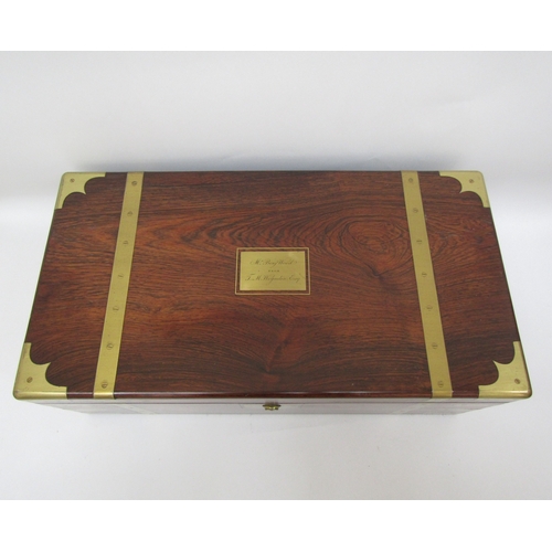 6208 - A late 19th Century campaign writing box with inset brass plaque inscribed Mr Benjamin words from T.... 