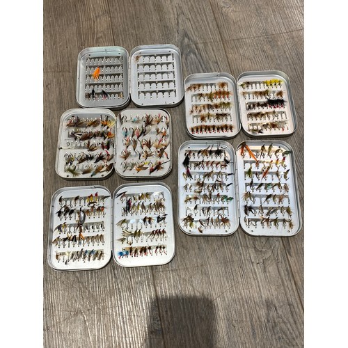 6506 - Five fly tins containing flies for trout, including feather