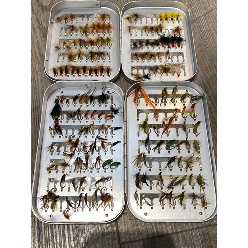 6506 - Five fly tins containing flies for trout, including feather