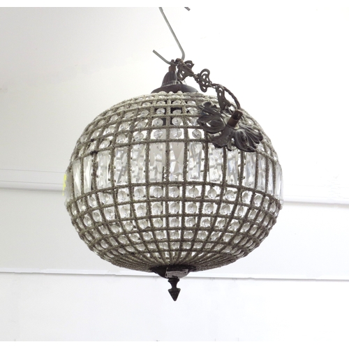 6230 - A glass and bead globe chandelier, 38cm diameter  (R)  £40