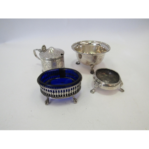 1326 - A silver footed bowl, mustard pot and two table salts a/f