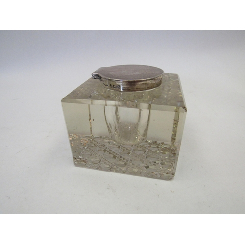 1329 - A large square silver mounted cut glass inkwell, height approximately 2.5