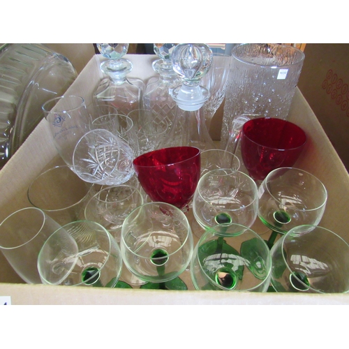 1474 - Two boxes containing a quantity of drinking glasses and decanters including Brierley