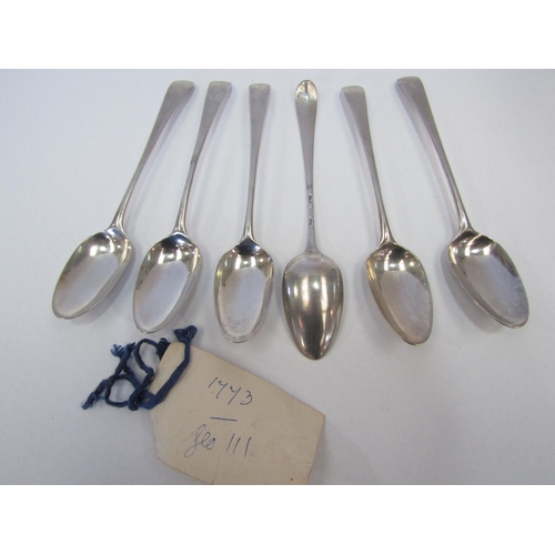 1271 - A set of six silver dessert spoons, marks partially rubbed