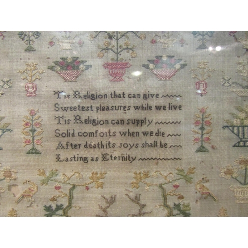 1050 - A Victorian sampler by Mary Ann Carsey, Aged 11, 1836, 36cm x 30cm image size, framed and glazed, a/... 