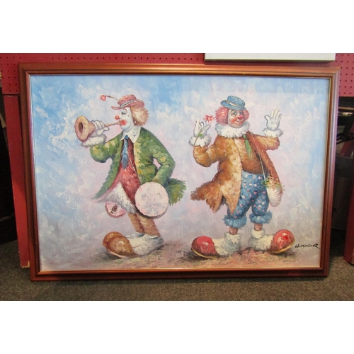 1081 - W.MONINET: An oil on canvas of two clowns, signed lower right, framed, 60cm x 90cm image size