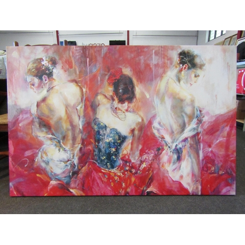 1087 - A canvas print of three exotic dancers highlighted in oils, 96cm x 150cm      (R) £30