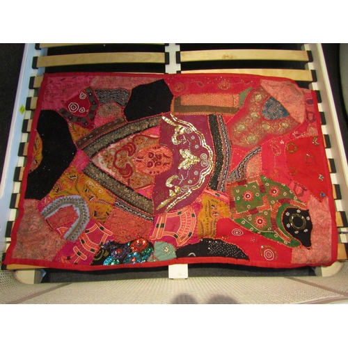 1094 - An Indian wall hanging/throw embellished with beads and sequins and gilded metal threads, 146cm x 98... 