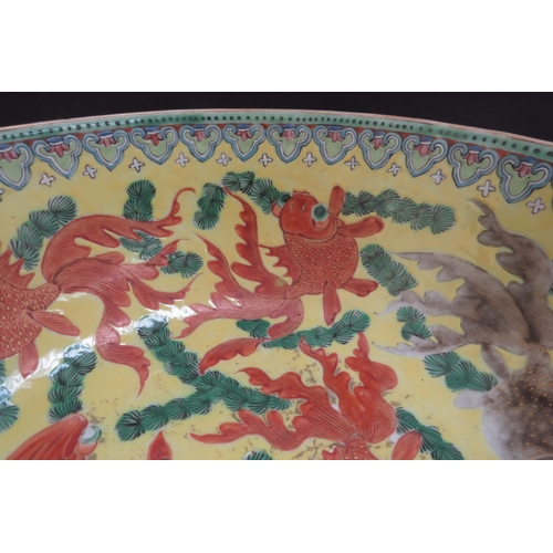 6348 - A 19th Century Chinese bowl decorated with goldfish in vibrant colours, 25cm diameter (chipped)