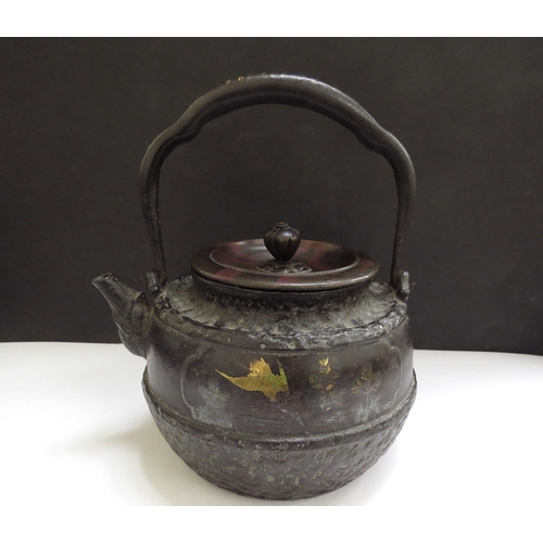 6349 - A 19th Century Japanese inlaid cast iron Tetsubin (tea kettle)