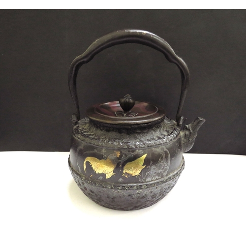 6349 - A 19th Century Japanese inlaid cast iron Tetsubin (tea kettle)