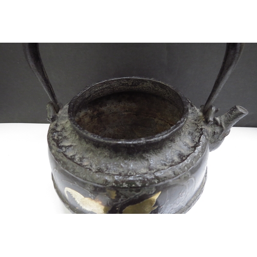 6349 - A 19th Century Japanese inlaid cast iron Tetsubin (tea kettle)