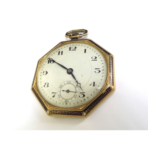 6481 - A Havila 18ct gold octagonal pocket watch with Greek key design, 41g