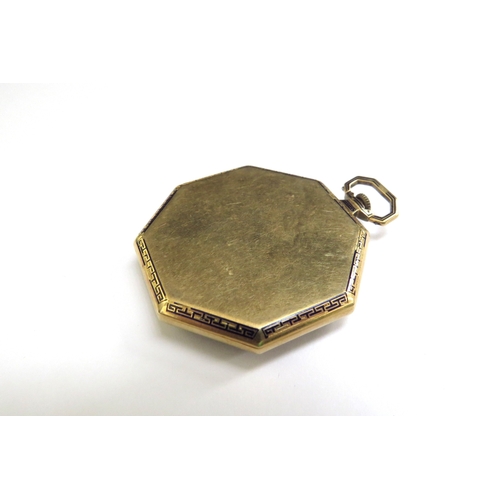 6481 - A Havila 18ct gold octagonal pocket watch with Greek key design, 41g