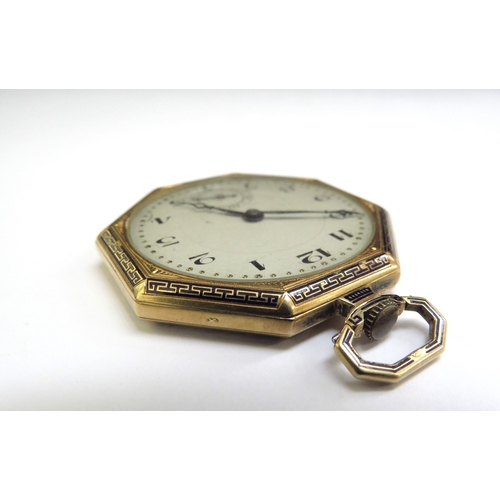 6481 - A Havila 18ct gold octagonal pocket watch with Greek key design, 41g