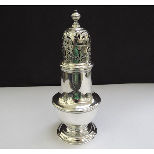 6489 - A George I silver sugar caster possibly by Samuel Woods, baluster form, plain body below pierced cov... 