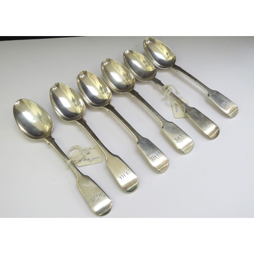 6490 - A set of four John Henry Lias silver teaspoons London 1843 and two similar including William Bateman... 