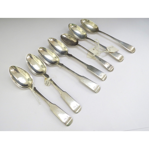 6491 - Four Glasgow silver teaspoons makers mark J.F, dated 1820 and three Victorian silver teaspoons. All ... 