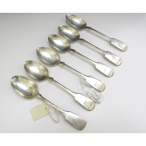 6493 - A set of five Williams Rawlings Sobey Victorian silver teaspoons, Exeter 1845 and similar London exa... 