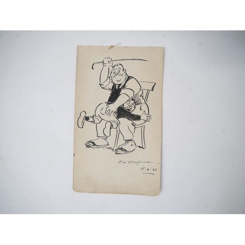 7152 - Charles Henry Chapman (1879-1972), an original pen & ink cartoon depicting a schoolboy receiving a c... 