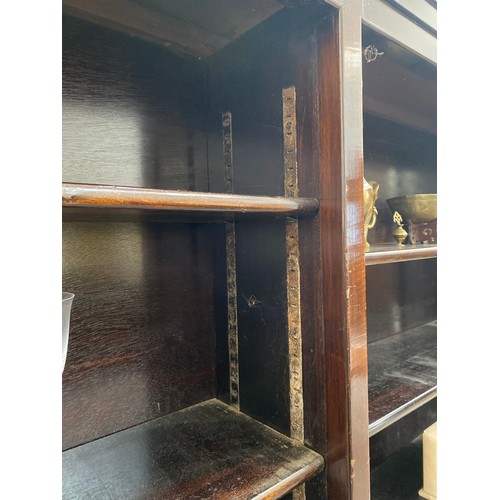 6048 - A large Edwardian mahogany double bookcase with adjustable shelves, 130cm x 187cm x 29.5cm