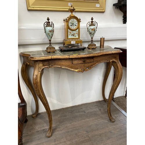 6077 - A 19th Century & later French console table with associated oak bergere chair (2) 77cm x 101cm x 46c... 