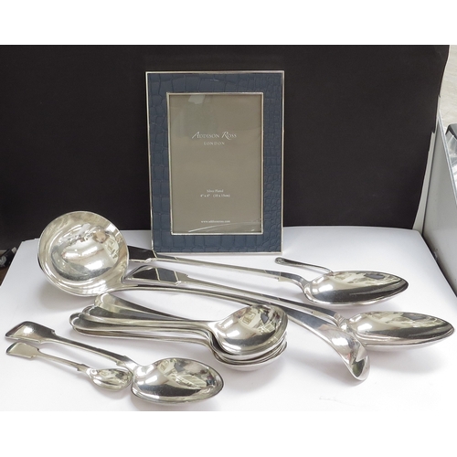 6427 - Various plated flatware including large serving ladle, serving spoons, soup spoons, and an Addison R... 