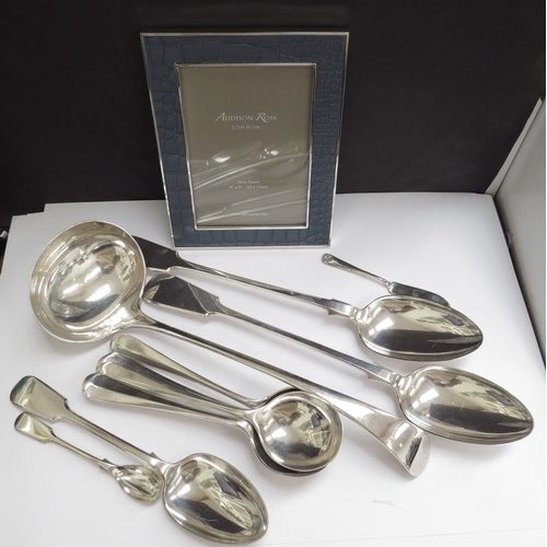 6427 - Various plated flatware including large serving ladle, serving spoons, soup spoons, and an Addison R... 