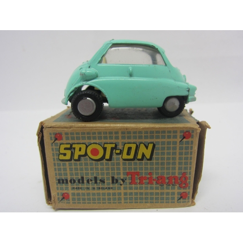 8098 - A Triang Spot-On 118 diecast model BMW Isetta in turquoise with cream interior, in original blue car... 