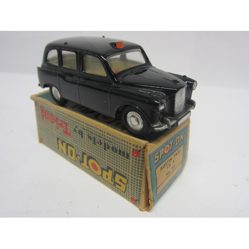 8103 - A Triang Spot-On 155 diecast model Austin Taxi in black, cream interior with red plastic steering wh... 