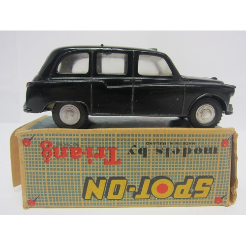 8103 - A Triang Spot-On 155 diecast model Austin Taxi in black, cream interior with red plastic steering wh... 