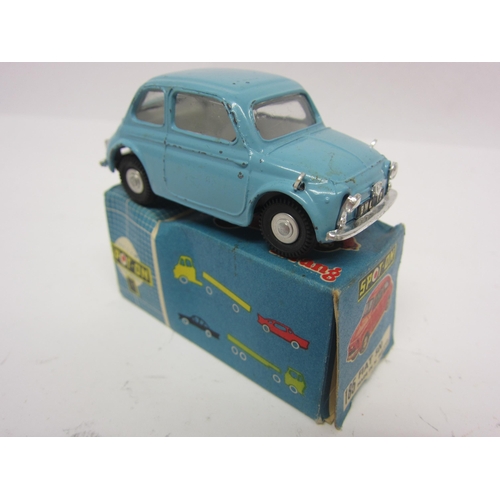 8101 - A Triang Spot-On 185 diecast model Fiat 500 in light blue, white interior with black plastic steerin... 