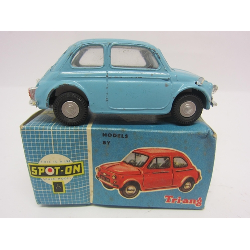 8101 - A Triang Spot-On 185 diecast model Fiat 500 in light blue, white interior with black plastic steerin... 