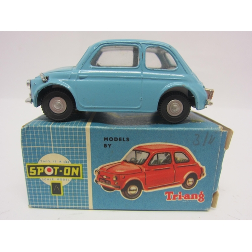 8101 - A Triang Spot-On 185 diecast model Fiat 500 in light blue, white interior with black plastic steerin... 