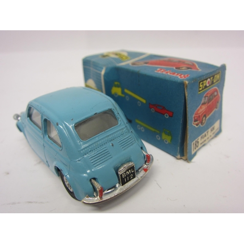 8101 - A Triang Spot-On 185 diecast model Fiat 500 in light blue, white interior with black plastic steerin... 