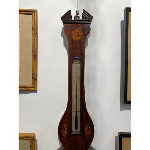 6222 - A 19th Century J.M. Ronketti of Bloomsbury wall barometer, two dials, satinwood shell marquetry and ... 