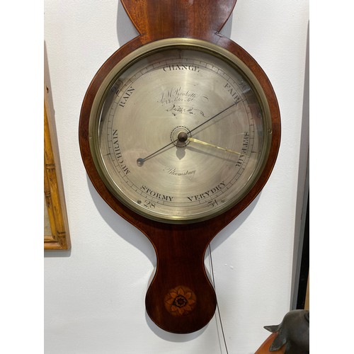 6222 - A 19th Century J.M. Ronketti of Bloomsbury wall barometer, two dials, satinwood shell marquetry and ... 