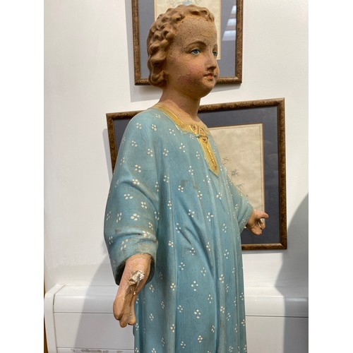 6228 - A circa 1930's - 50's plaster figure of child in dress with arms open, damage to hand, 72cm tall