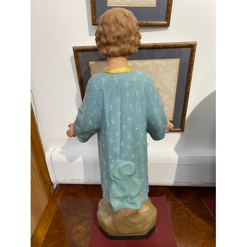 6228 - A circa 1930's - 50's plaster figure of child in dress with arms open, damage to hand, 72cm tall