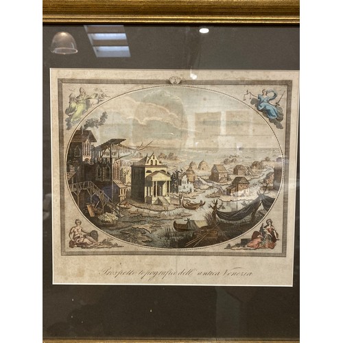 6240 - A coloured engraving circa 1790 of Venice Lagoons, framed and glazed, 27cm x 30.5cm