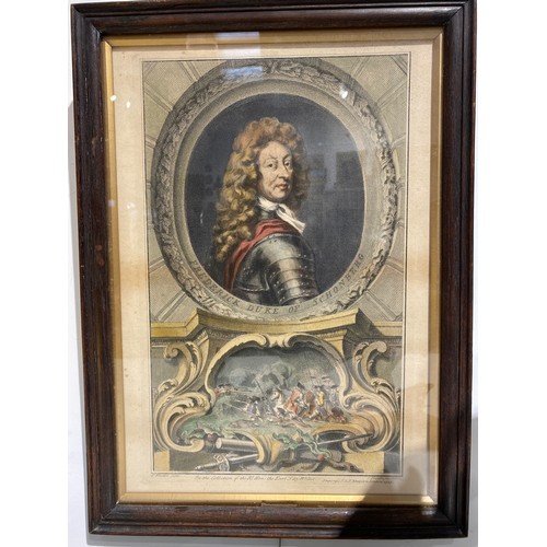 6242 - Five 18th Century etching relating to George III, Duke of Schomberg, Lord of Digby and Armarid crest... 