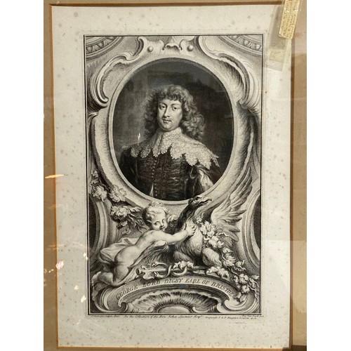 6242 - Five 18th Century etching relating to George III, Duke of Schomberg, Lord of Digby and Armarid crest... 