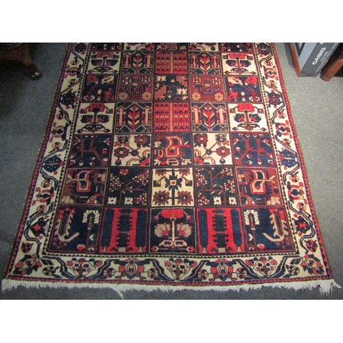 1489 - A Persian Hamedan wool on cotton rug with panelled design, tasselled ends, 250cm x 160cm