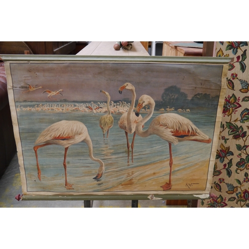 2489 - A canvas back wall hanging poster of flamingo's